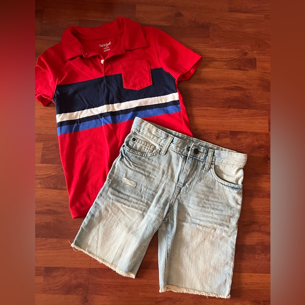 Target cat & jack boys size 8 outfit … Jean shorts 8 and red shirt 8.